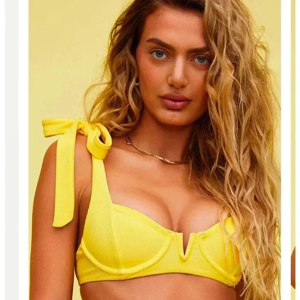 Beach Riot Yellow Ribbed Underwire Bikini Top